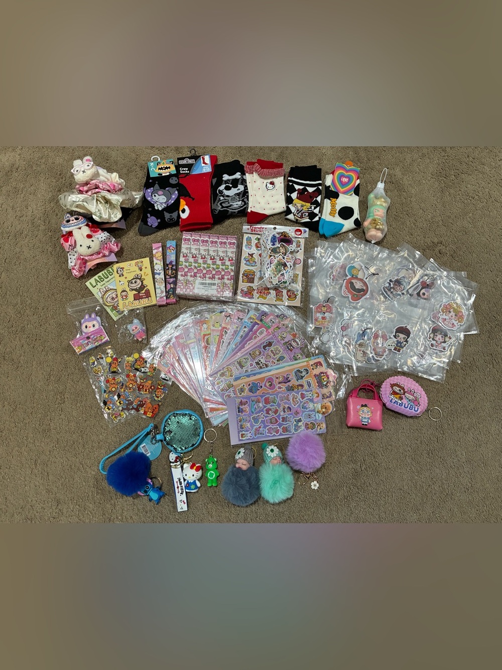 Huge Lot of Stickers Air Freshies Socks Scrunches Keychains Pens Not Licensed